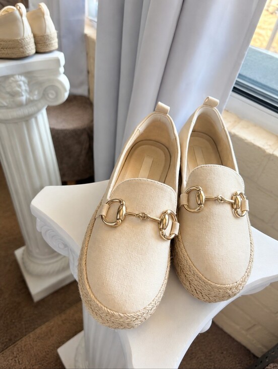 H&M Shoes - H&M Cream Canvas Espadrille Loafers with Gold Bit Size 5